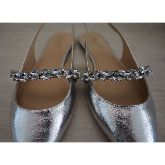 Jewel Badgley Mischka Women Sz 8.5 Silver Bambi Pointed Toe Slingback Flats - Picture 3 of 11